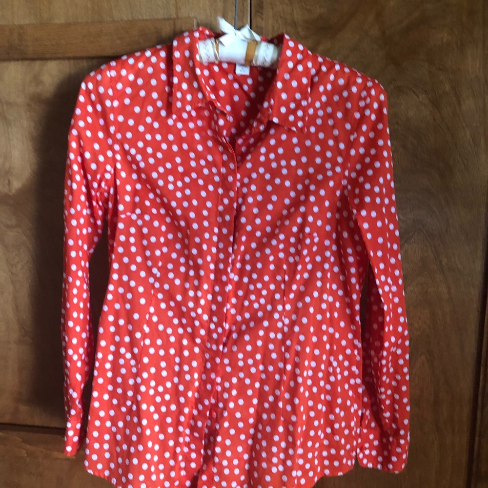 COLDWATER CREEEK Red polka dot blouse.